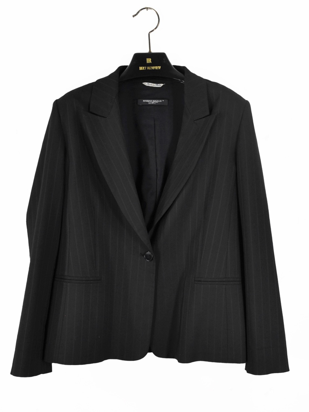 Marina Rinaldi by MaxMara Black Pinstripe One Button Blazer Jacket